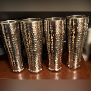 Set of Four 20oz Silver Hammered Metal Tumblers